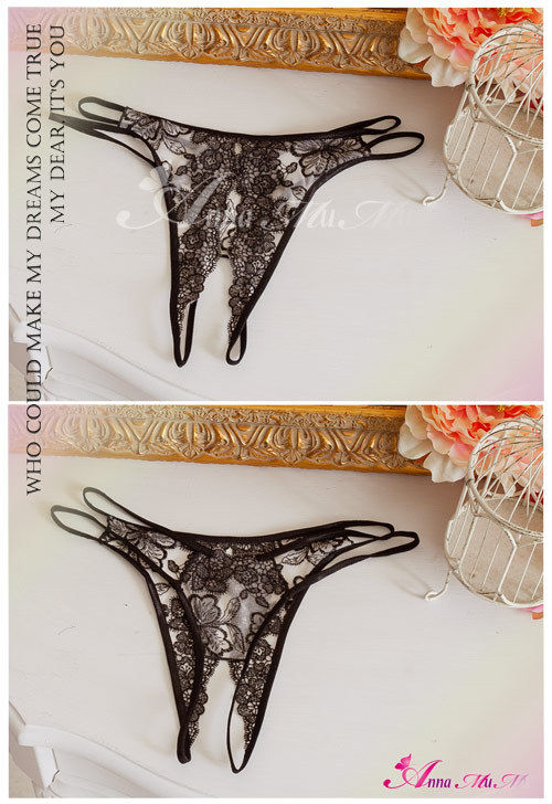 Flower Shadow Under White Fog Open Front Floral Embroidered Thong