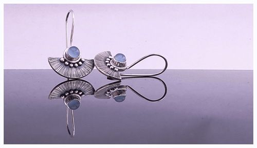 Sterling Silver Earring With Natural Blue Chalcedony