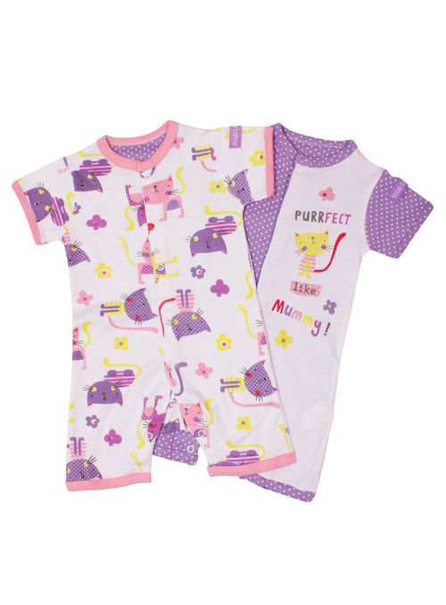 Pack of 2 Romper Suits - Purrfect (Girls) (3-6 Months)