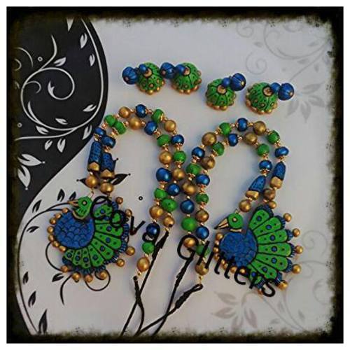 Twin Peacock Terracotta Necklace Set