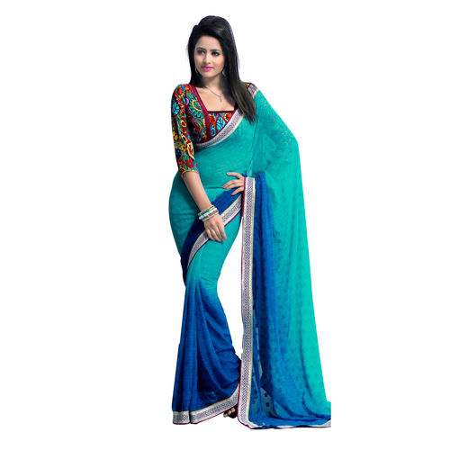 Faux Chiffon Shaded Saree With Border And Printed Digital Blouse