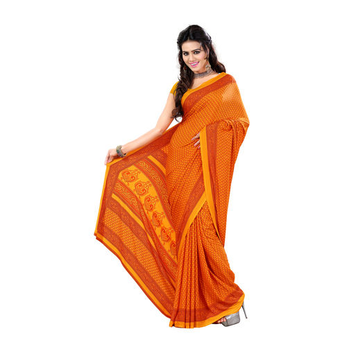 Faux Crepe Printed Saree With Blouse Piece