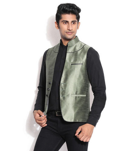 Vivyaan Green Poly Blend Waistcoat 