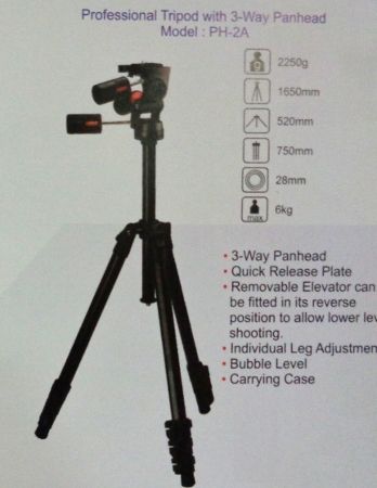 Professional Tripod With 3-Way Panhead (Model: Ph-2a)