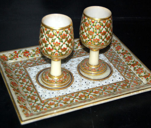 Marble Designer Glass And Tray