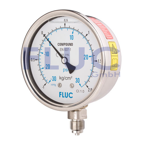 FLUC प्रेशर गेज F63-GFS-S-L-13-L (-30 से 30 PSI) 