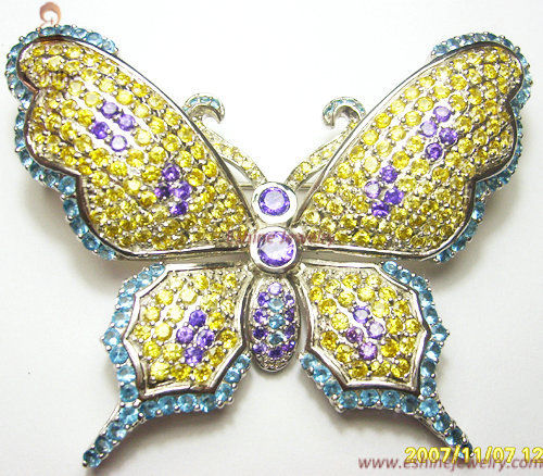 Butterfly Brass Brooch With Colorful Cz Stones