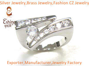 Engagement Brass CZ Ring With Clear CZ Stone And Full Rhodium Plating