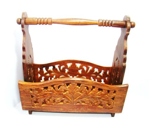 Hand Carved Brown Coloured Magazine Basket