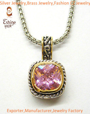 Unique Brass Designer Pendant With Square Pink Stones