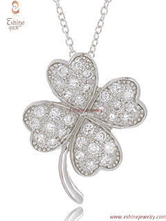 Four Leaf Clover Designs Sterling Silver CZ Pendant