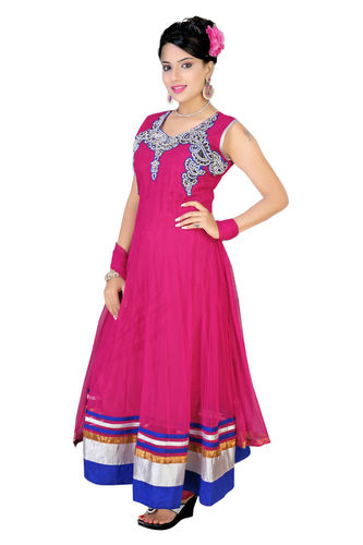 Divine Magenta Net Readymade Anarkali Suit (F 132 Magneta)