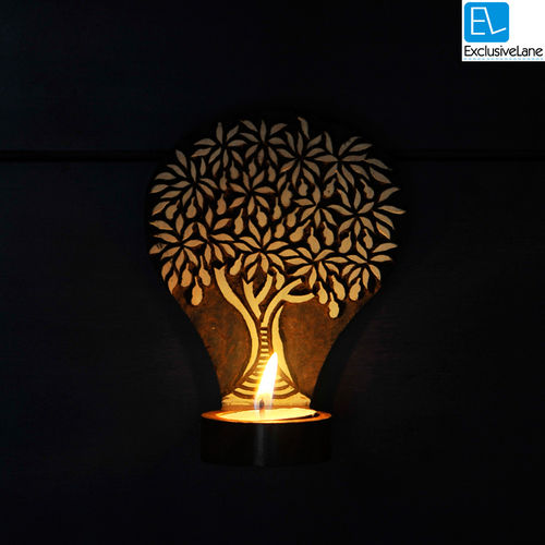 Tree Of Life Wooden Engraved Table Cum Wall Tealight Holder