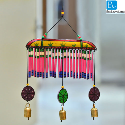 Wooden Multicolured Handpainted Hanging Chime With Bell