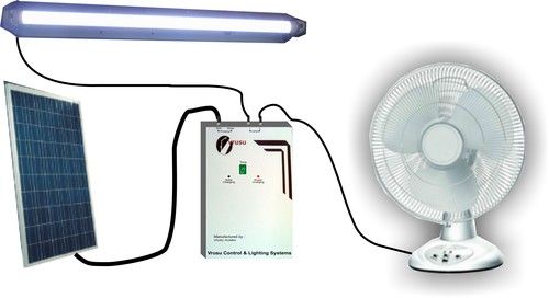 Solar Home Lighting - 10W High CRI LED Tube Light, 950 Lumen Output | Intelligent Battery Management, 12-Inch Oscillating Fan, Solar and Mains Charging Options