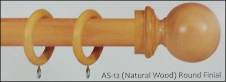 AS-12 (Natural Wood) Round Finial Teak Wood Curtain Rod