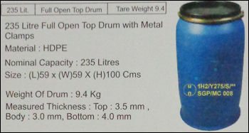 235 Litre Full Open Top Drum With Metal Clamps