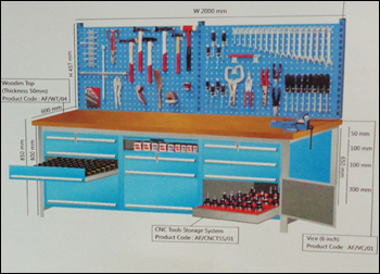 परफ़ो बोर्ड और 4 ड्रावर ट्रिपल टूल कैबिनेट के साथ वर्कबेंच