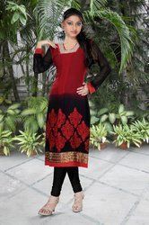 Grey And Red Georgette Designer Suits