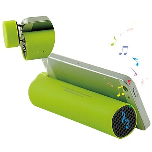 4000mAh 3 in 1 Loud 2W Speaker Mobile Phone Stand and Power Bank - 135mm x 28mm Green 3.5mm Audio Input | Portable Speaker Emergency Charger Phone Stand