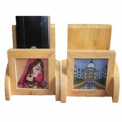 Painting Wooden Mobile Stand - Wood 5x3x2 inches Light Brown | Hand-Painted Elegant Design Matte Finish
