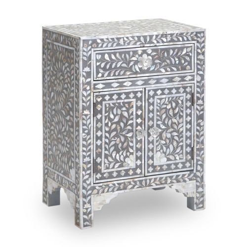 Bedside Table with Bone Inlay-Grey