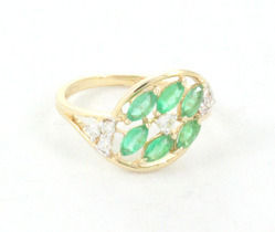 Fancy Emerald And Diamond 14k Yellow Gold Ring