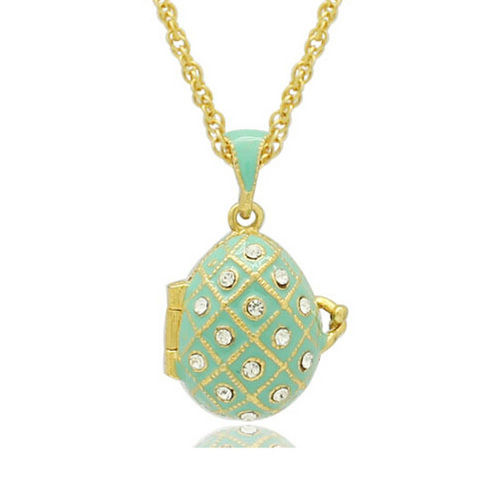 Light Blue Enamel Crystal Faberge Egg Locket Pendant