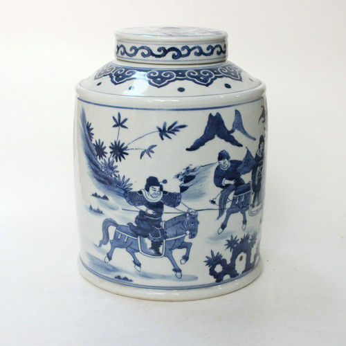 10.5 Inch Hand Painted Qing Dynasty Reproduction Blue White Ceramic Jar