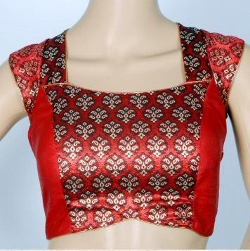 Deep Red Brocade And Bengal Silk Blouse