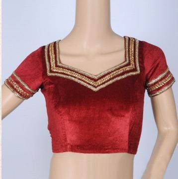 Royal Red Velvet Blouse With Kundan Work