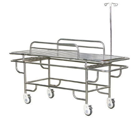 Silver Stainless Steel Stretcher Trolley With 4 Small Wheels (E-5-1)