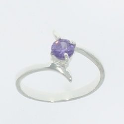 Sterling Silver Round Cut Gemstone Solitaire Girl Ring