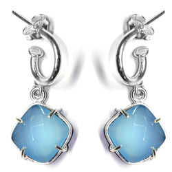 Aqua Chalcedony Silver Earring