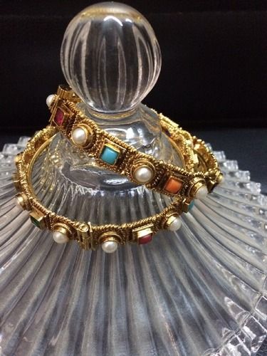 Gold Imitation Bangles - Unique Colored Stones Design | Available in All Sizes