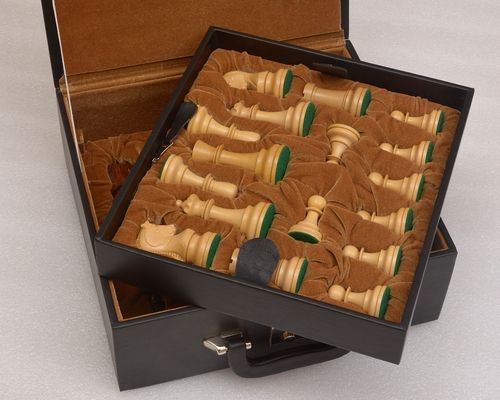 Chess Set Storage Box Coffer With Double Tray Fixed Slots