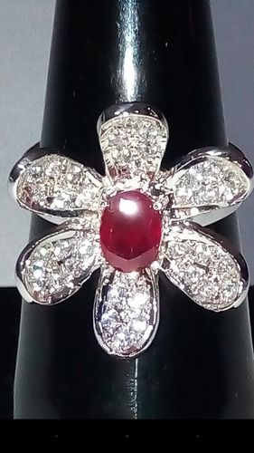 Glass Filling Ruby Silver Ring