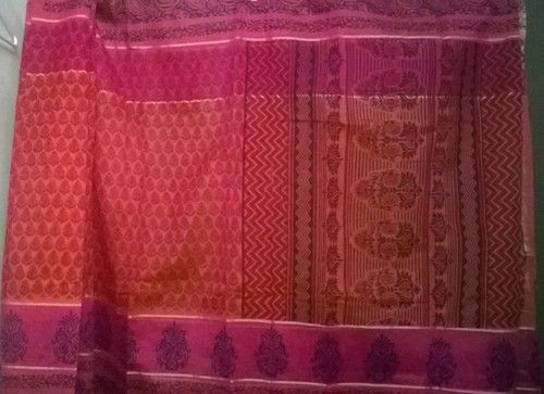 Block Print On Chanderi Cotton Saree With Blouse Piece