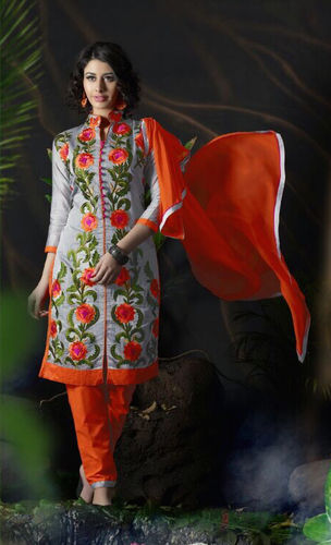 Designer Chanderi Suit with Chiffon Dupatta