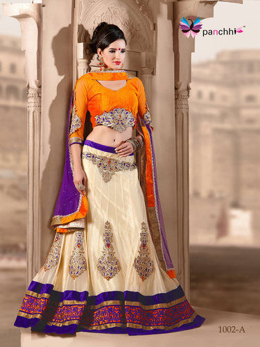 Buy Bella Moda Girls Ready To Wear Lehenga & Blouse With Dupatta Cream (Set  of 3) online