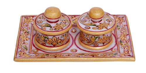 Marble Round Boxes and Tray Set