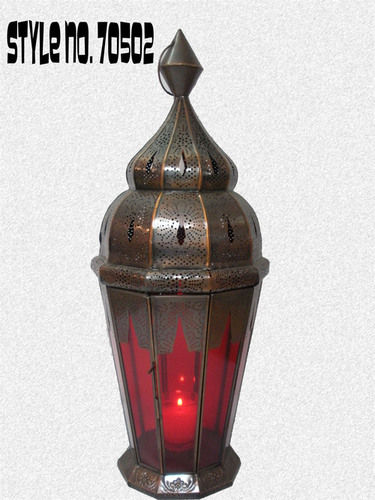 Copper Antique Moroccan Lantern - Metal & Glass, Unique Cut-Work Design for Indoor & Outdoor Use