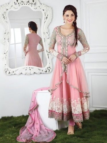 Soft Pink Jacket Style Long Anarkali Salwar Kameez