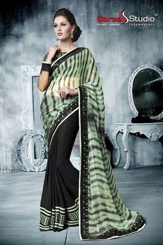 काले और हरे रंग की डिजाइनर साड़ी