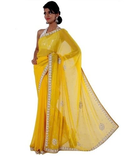 Faux Chiffon Yellow Saree