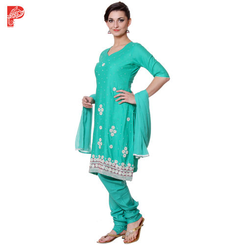 Hand Work Party Wear Sea Blue Cotton Salwar Kameez