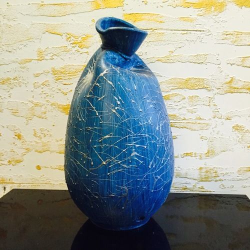 Blue Twisted Terracotta Jar with Silver Spangles
