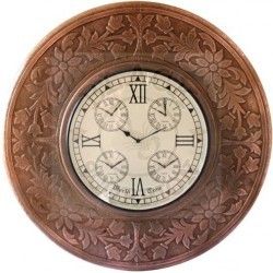 World Time Discuss Shape Clock in Copper Finish