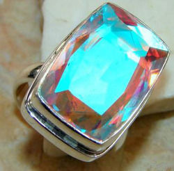 Rare Rainbow Faceted Mystic Topaz Sterling Silver Ring