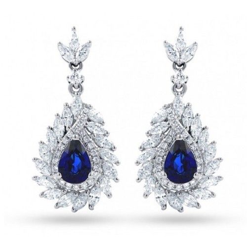 14ct White Gold Blue Sapphire And Diamond Earrings